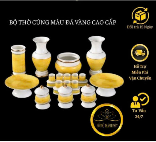 Bộ đồ thờ cúng vân đá vàng 1518